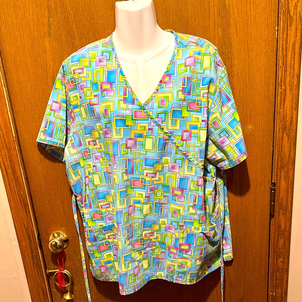 Smart sb Scrubs Blue and Green V-Neck Medical Shirt xl nurse